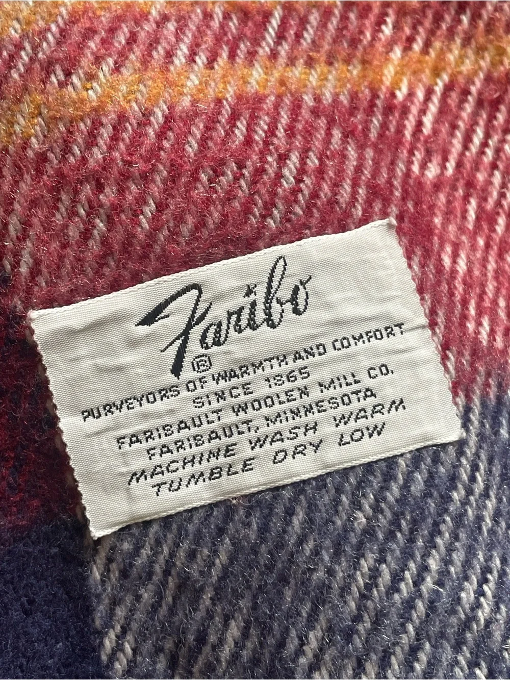 Faribo Woolen Mills Lap Blanket Maroon Blue Gray Tartan Plaid Acrylic 52x38” USA
